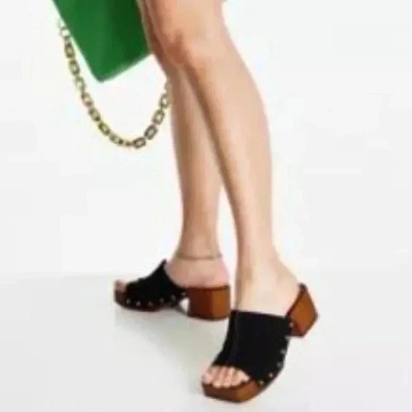 Asos Design |  BROWN Suede Clogs Mules with Antique Gold Tone Studs - Picture 10 of 11